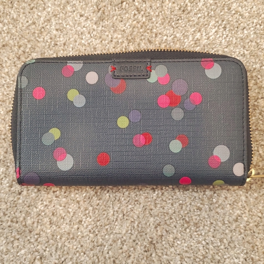 Fossil Navy With Colorful Dots Zipper Wallet - image 1